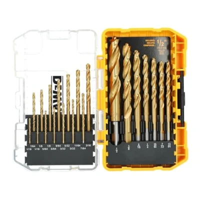 Abbildung von DEWALT (DW1361) Titan Nitrid beschichtetes Bohrer Set, Pilotspitze, 21 teilig
