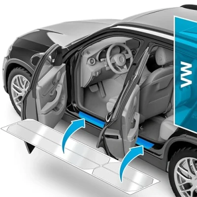 Abbildung von Auto Einstiegsleisten Schutz für VW Tiguan Allspace 2 (II) BW2 I 2017 2024 Schutzfolie Autotür Zubehör Zierleisten Lackschutzfolie Transparent