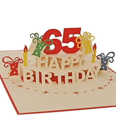 Abbildung von Favour Pop Up® 3D Glückwunschkarte zum runden 65. Geburtstag. Up Karte mit Überraschungseffekt. Format 12x17cm ALTA65R