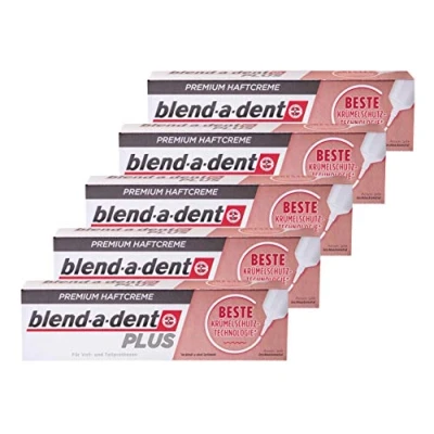 Abbildung von 5x Blend a dent Plus Premium Haftcreme KRÜMELSCHUTZ 40g für Voll und Teilprothesen