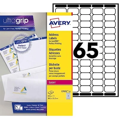 Abbildung von Avery l7651 15 975 Mini Etiketten, Laserdrucker 38,1 x 21,2 mm, Weiß