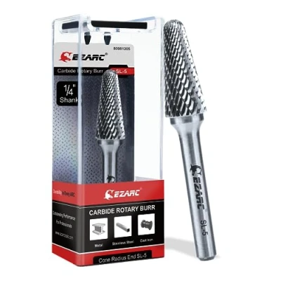 Abbildung von EZARC SL 5 Hartmetall Frässtifte mit 1/4 Zoll Schaft Doppelschnitt Drehfeile Zylinderendschnitt, Schneidefräser, Schneideisen für Stahlmetallbearbeitung, Polieren und Gravieren…