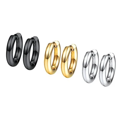 Abbildung von PROSTEEL 4 Paare Creolen Ohrringe Set Huggie Kreolen Edelstahl Hoop Klappcreolen Ohr Piercing 10mm 14mm 16mm 20mm Größe Set, silber
