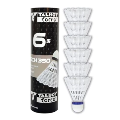Abbildung von Talbot Torro® Badminton Ball Tech 350, 6er Dose, Farbe: Weiß, Geschwindigkeit: Blau/Medium, Nylonfederball für Freizeit, Training, Schule, Indoor &amp; Outdoor, 479102