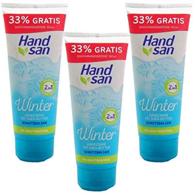 Abbildung von 3x 100ml Handsan Winter Handcreme 2in1 24h Feuchtigkeit mit Shea &amp; Cocoa Butter PH Neutral