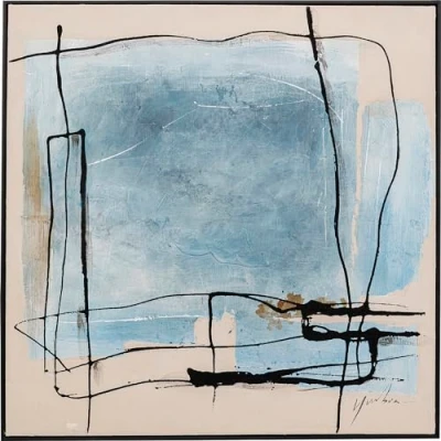 Abbildung von Kare Design Bild mit Rahmen Dust Blau, Massivholz Rahmen, handgemalte Details, Acrylfarbe, Abstrakt, Modern, Wohnzimmer, Schlafzimmer, Flur, Wanddeko, Gemälde, 100x100x2,8cm