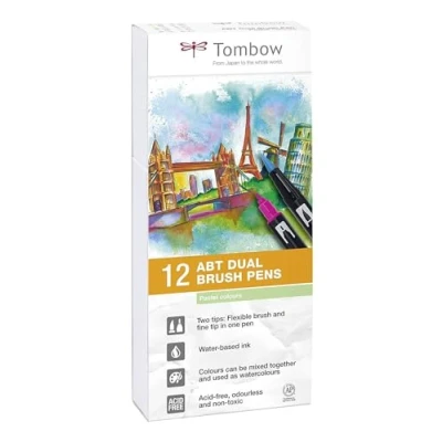 Abbildung von Tombow ABT Dual Brush Pen, Pastel Colors, Stift mit zwei Spitzen, perfekt fürs Hand Lettering und Bullet Journal, wasservermalbar, 12P 2, 12er Set