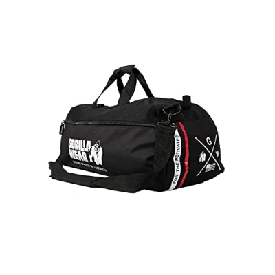 Abbildung von Gorilla Wear Norris Hybrid Gym Bag Schwarz Sporttasche Sport Freizeit Workout Seitentaschen Rucksackfunktion zum umhängen groß Polyester, Einheitsgröße