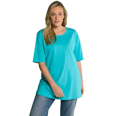 Abbildung von Ulla Popken, Damen, große Größen, Basic Shirt, Rundhals Tiefes Aqua 50 52