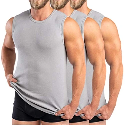 Abbildung von HERMKO 3040 3er Pack Herren Tank Top Unterhemd mit Rundhals Ausschnitt aus 100% Bio Baumwolle, Größe:D 10 = EU 4XL, Farbe:grau