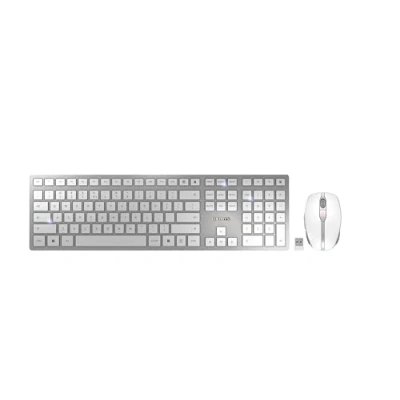 Abbildung von CHERRY DW 9100 SLIM, Kabelloses Tastatur und Maus Set, US International Layout (QWERTY), Bluetooth &amp; 2,4 GHz Funk, Leise Tasten, Flaches Design, Wiederaufladbar, Weiß Silber