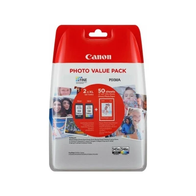 Abbildung von Canon PG 545 XL CL 546 VALUE Vorteilspack 2 Tintenpatronen (Schwarz Farbe XL) +50 Blatt 10x15cm Photo Paper (Veraltete Kunststoffverpackung 2018)