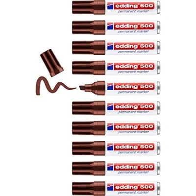 Abbildung von edding 500 Permanentmarker braun 10 Stifte Keil Spitze 2 7 mm wasserfest, schnell trocknend wischfest für Karton, Kunststoff, Holz, Metall, Glas