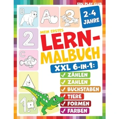 Abbildung von Mein erstes Lern und Malbuch für Kleinkinder zum Erlernen von Buchstaben, Zahlen, Formen, Tieren Farben: Malspaß Übungsbuch Kinder 2 4 Jahren