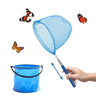 Abbildung von Yisscen Teleskop Kinder Kescher, Schmetterling Net mit Teleskopstange Faltbaren Eimern Zum Fangen von Insekten Angeln Outdoor Gartenaktivitäten Natur Wissenschaft Exploration Werkzeug(Blau)