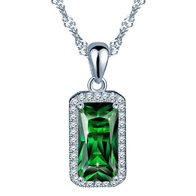 Abbildung von Yumilok 925 Sterling Silber Zirkonia Synthetisch Smaragd Grün Anhänger Halskette Kette mit für Damen Mädchen