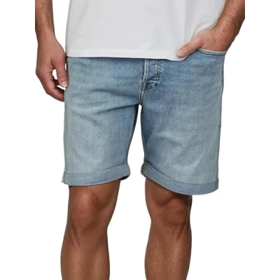 Abbildung von JACK &amp; JONES Jeans Shorts Herren Stretch Kurz Regular Fit JJIRICK Kurze Hosen Bermuda Sommer Denim Einfarbig, Größe:M, Farbe:Blue (AM 277)