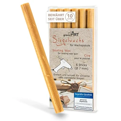 Abbildung von gravurART 7mm Siegelwachs flexibel für Wachspistole Gold Sand 6er Pack
