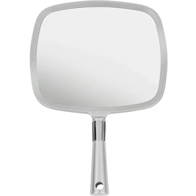 Abbildung von Mirrorvana Handspiegel mit Griff, Spiegel für Friseure und zum Haareschneiden, Friseursalon Frisierspiegel groß (Silber)