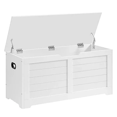 Abbildung von VASAGLE Schuhbank, Sitzbank mit Stauraum, Sitztruhe 2 Sicherheitsscharnieren, Aufbewahrungsschrank, Landhausstil, 40 x 100 46 cm, für Flur, Schlafzimmer, Wohnzimmer, wolkenweiß LSB061T10