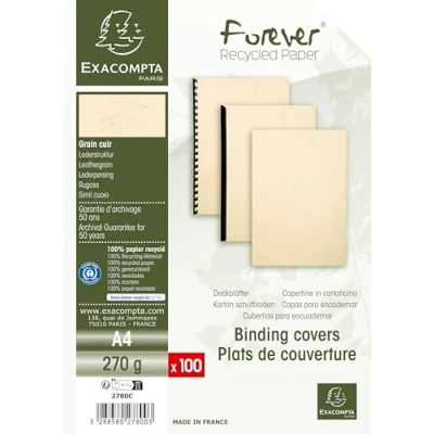 Abbildung von Exacompta 2784C 100er Pack Einbanddeckel DIN A4 für Bindesysteme Forever aus Recycling Karton weiß. Geeignet zur Verwendung mit Serodo Bindern, Kunststoffringen, Metallringen und mehr