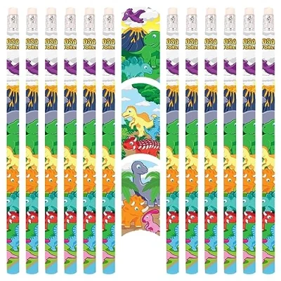 Abbildung von PartyPack 12x Dinosaurier Dino Bleistifte mit Radierer, perfektes Mitgebsel, Ideal zum Schulanfang, Kinder Partygeschenke, Kindergeburtstag Gastgeschenke, Party.
