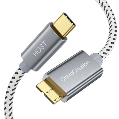 Abbildung von CableCreation USB C auf Micro 3.0, 3.1 Typ B(Gen2/10Gbps) Kabel, zu B 3.0 Verbindungskabel für Apple Macbook Pro, Chromebook Pixel, HDD usw, 30cm/Grau