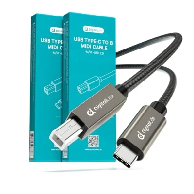 Abbildung von DigitalLife FlexMIDI Vortex 1.8m USB C to B MIDI Cable, Braided Nylon, for Keyboards, Controllers, Synthesizers, and Audio Interfaces, 2 Pack, CB180 II