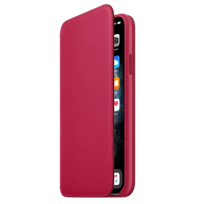 Abbildung von Apple iPhone 11 Pro Max Hülle Echtleder Original Klapphülle Handyhülle Rosa
