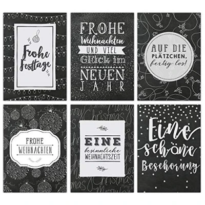 Abbildung von Papierdrachen Weihnachtskarten Set 12 liebevoll gestaltete Postkarten zu Weihnachten Kunstdruck zum Verschicken, Pakete dekorieren und Sammeln Schwarz weiß Tafel