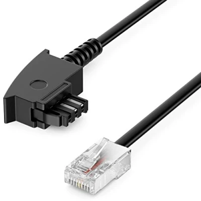 Abbildung von deleyCON 6m Routerkabel TAE F auf RJ45 (8P2C) Anschlusskabel Kompatibel mit DSL ADSL VDSL Fritzbox Internet Router an Telefondose Schwarz