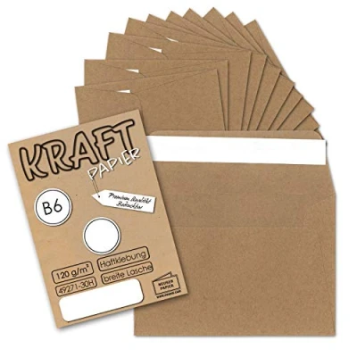 Abbildung von 50x Vintage Umschläge DIN B6 125 x 176 mm Kraftpapier 120 g/m² braun Recycling Brief Haftklebung UmWelt by GUSTAV NEUSER