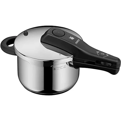 Abbildung von WMF Perfect One Pot Schnellkochtopf Induktion 2,5l, Dampfkochtopf, 2 Kochstufen, Einhand Kochstufenregler, für alle Herdarten geeignet, Cromargan Edelstahl poliert