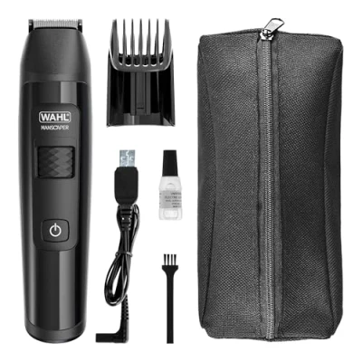 Abbildung von WAHL Manscaper Lithium Leisten und Körpertrimmer, vollständig wasserdichter Trimmer, Nass /Trockeneinsatz, Smart Trim Technology LED, Safe Touch Kugelkopfschneidsätze, wiederaufladbar, schwarz
