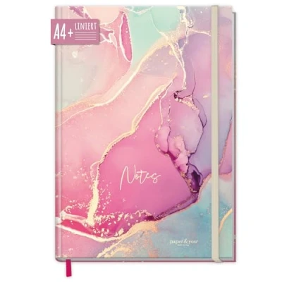 Abbildung von paper&amp;you® Notizbuch liniert A4+ mit Gummiband [Silky Pink] 156 Seiten, 78 Blatt liniertes Notebook, Bullet Journal, Skizzenbuch, Tagebuch nachhaltig &amp; klimafreundlich