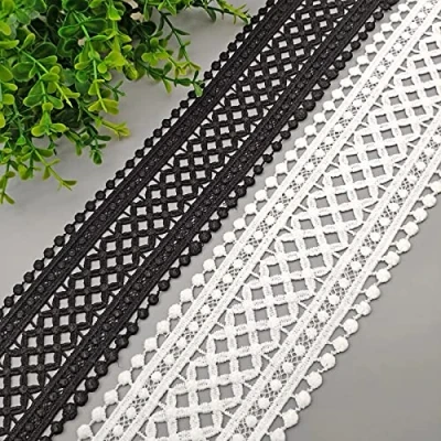 Abbildung von Yulakes 3 Yards Aushöhlen Blumen besticktes Spitzenband Vintage Häkelband Spitze Borte Häkelspitze Häkel DIY Bekleidung Nähen Stoff Kleid Kleidung Dekoration (Schwarze)