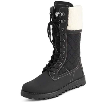 Abbildung von Polar Damen Kunstpelz Warm Thermal Wasserdicht Draussen Gehen Schnee Winter Gummisohle Wadenstiefel Schwarz/Beige Lammfell UK9/EU42 YC0600