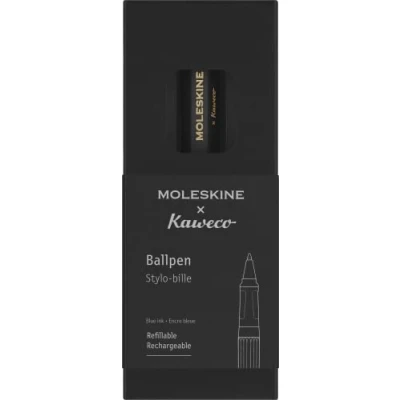 Abbildung von Moleskine x Kaweco Kugelschreiber, Nachfüllbarer Stift aus ABS Kunststoff für Schriftsteller, Notizenmacher, Mine 1,0 mm mit Blauer Tinte, Farbe Schwarz