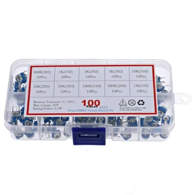 Abbildung von DollaTek 100PCS 10 Werte (500 1M Ohm) RM065 Preset Carbon Film Horizontale Trimpot Potentiometer Sortiment Kit mit Aufbewahrungsbox