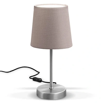 Abbildung von B.K.Licht Nachttischlampe mit Kabelschalter, E14 Fassung, Lampenschirm aus Stoff, Tischlampe, Lampe, Schreibtischlampe, Tischleuchte, Bürolampe, Leselampe, Leselicht, 30,8x10 cm, Taupe