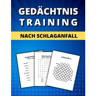 Abbildung von Gedächtnistraining nach Schlaganfall: Rätsel und Aufgaben in großer Schrift zur Förderung von Konzentration Feinmotorik