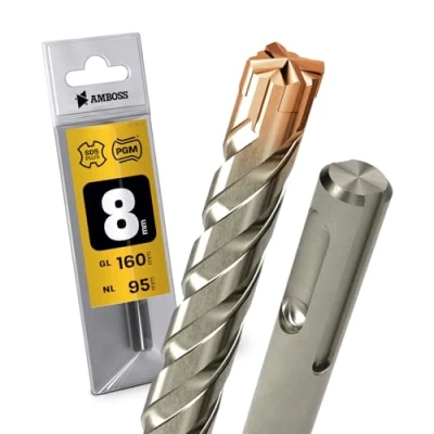 Abbildung von SDS Plus Hammerbohrer 4X Schneiden PGM Ø 8.0mm x 95mm AMBOSS Werkzeuge Crusher 4 HM Betonbohrer Hartmetall Profi Bohrer 8.0 mm 95 Steinbohrer Stahlbeton Mauerwerk Ziegel Kalksandstein