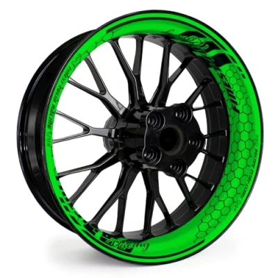 Abbildung von 4 teiliges Felgenbettaufkleber Set für 17 Zoll Felgen Komplett Dekor Folie Motorrad Felgenrandaufkleber selbstklebend wasserfest uv beständig MR021 (11 01 Neon Grün FF Racing)