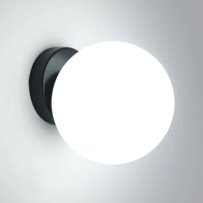 Abbildung von Comely Moderne Glasball Wandlampe Schwarz 15cm Durchmesser, E27, Industriedesign, ohne Leuchtmittel