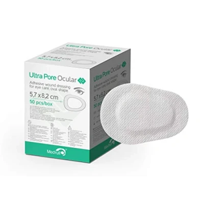 Abbildung von Medrull Steril Ultra Pore Ocular Augenkompressen Selbstklebend 50 Stk 5,7 x 8,2 cm Augenpflaster für Kinder und Erwachsene, Wundauflage, ideal nach Augen Operation