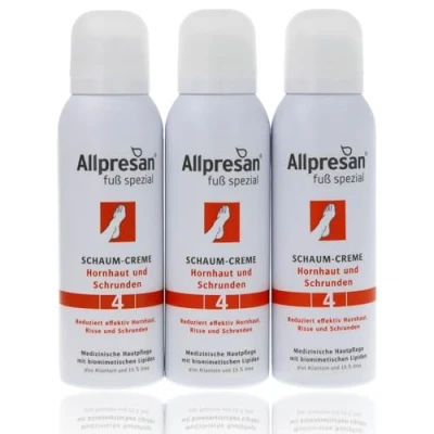 Abbildung von Allpresan Fuß spezial Nr. 4 Schaum Creme Hornhaut und Schrunden Zur täglichen Pflege verhornter Fußhaut 3x 125 ml