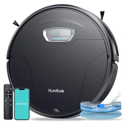 Abbildung von HONITURE Saugroboter mit Wischfunktion,G20 Pro Staubsauger Roboter 4500Pa Starke Saugkraft,7,6 cm Roboterstaubsauger APP Steuerung 180 Min Laufzeit,Ideal für Tierhaare,Teppiche und Hartböden