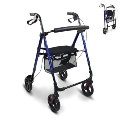 Abbildung von Mobiclinic®, Rollator faltbar und leicht, Gehhilfe, Für übergewichtige Menschen, Faltbare Leichtgewicht, Verstellbare Beine Sitz, Mit Sitz 4 Rädern, Stockhalter, Korb