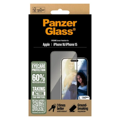 Abbildung von Apple iPhone 16 Panzerglas PanzerGlass EyeCare Screenprotector Ultra Wide Fit Screen Protector mit Applikator für das