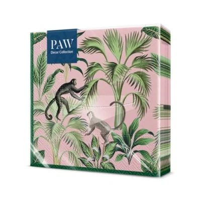 Abbildung von PAW Servietten 3 lagig (33 x 33 cm) I 20 Stück Perfekt für Geburtstage, Partys, Hochzeiten, Kommunion und Feiern Tischdeko Bunte Papierservietten Affen Dschungel Fauna &amp; Flora Monkey Fun